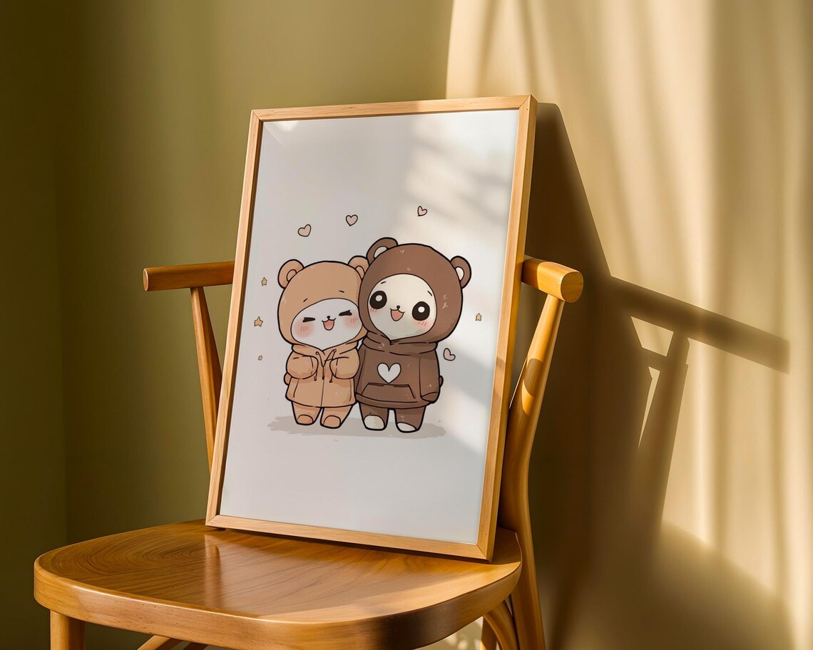 Cute Bears in Hoodies Kawaii Animal Poster for Couples Room Wall Decor - Image 6