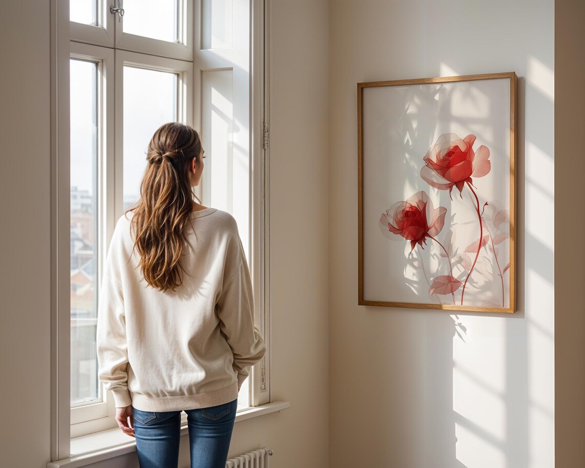 Elegant Red Roses Art Print, Kitchen Decor - Image 4