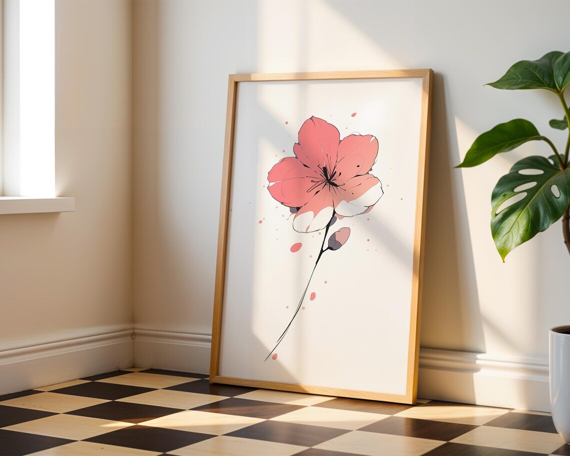 Pink Flower Art Print for Home, Kitchen Office Decor - Image 3