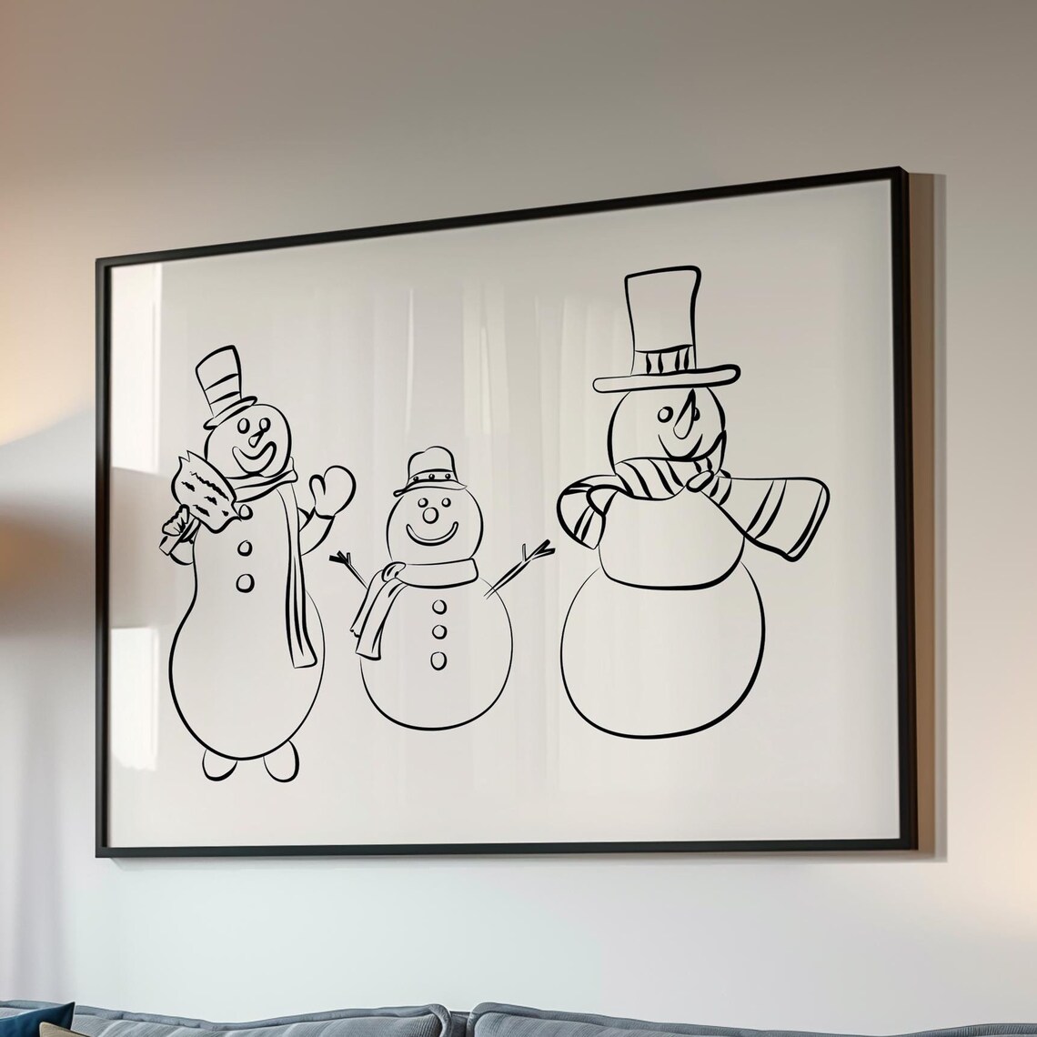 Whimsical Snowmen Family Christmas Decor, Holiday Art