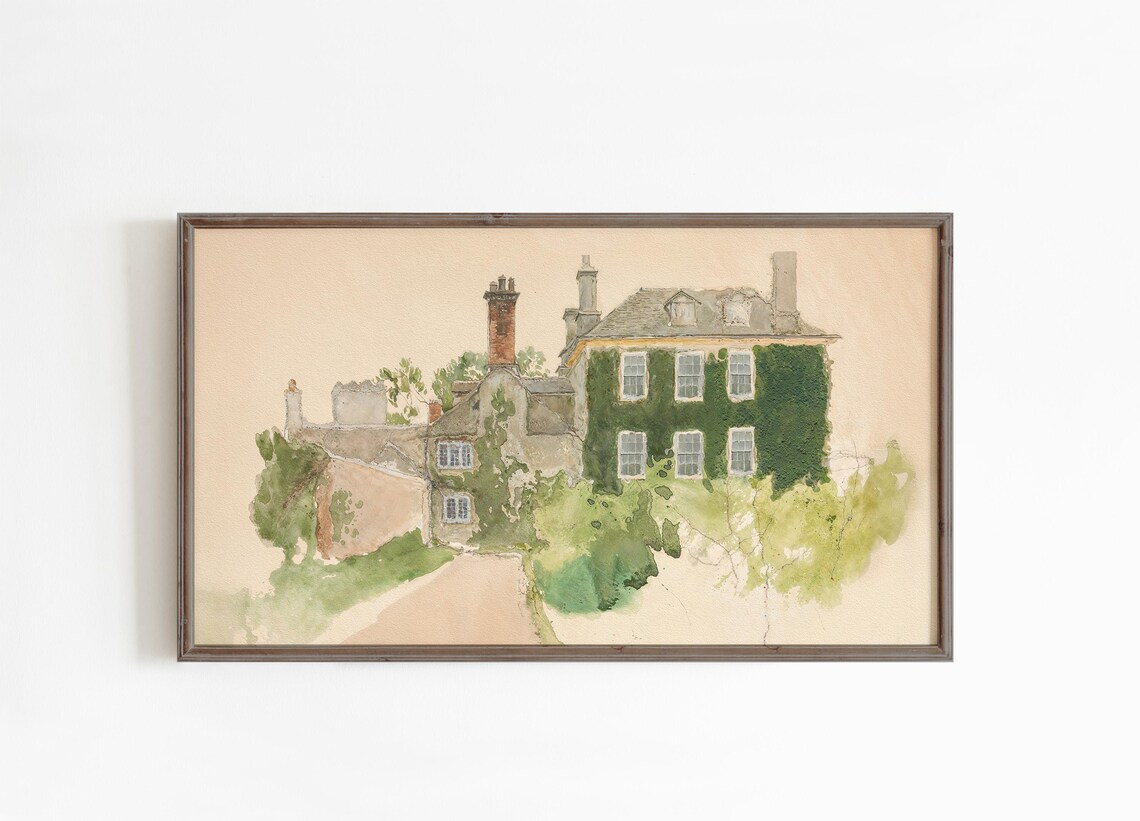 European Architectural Sketch, Green Vintage Art Print - Image 3