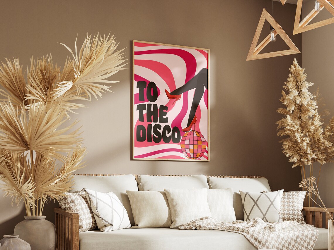 To the Disco Funky Retro Heels Disco Ball Party Quote Poster - Image 4