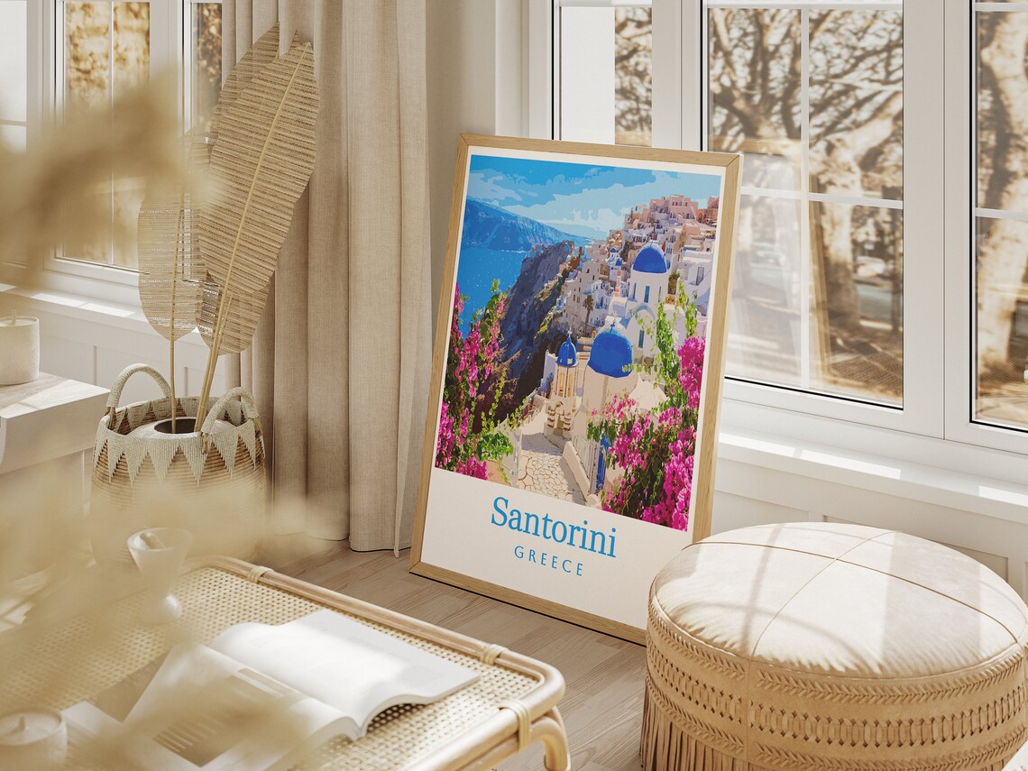 Santorini Greece Blue Domed Village Aegean Sea Travel Poster - Image 3