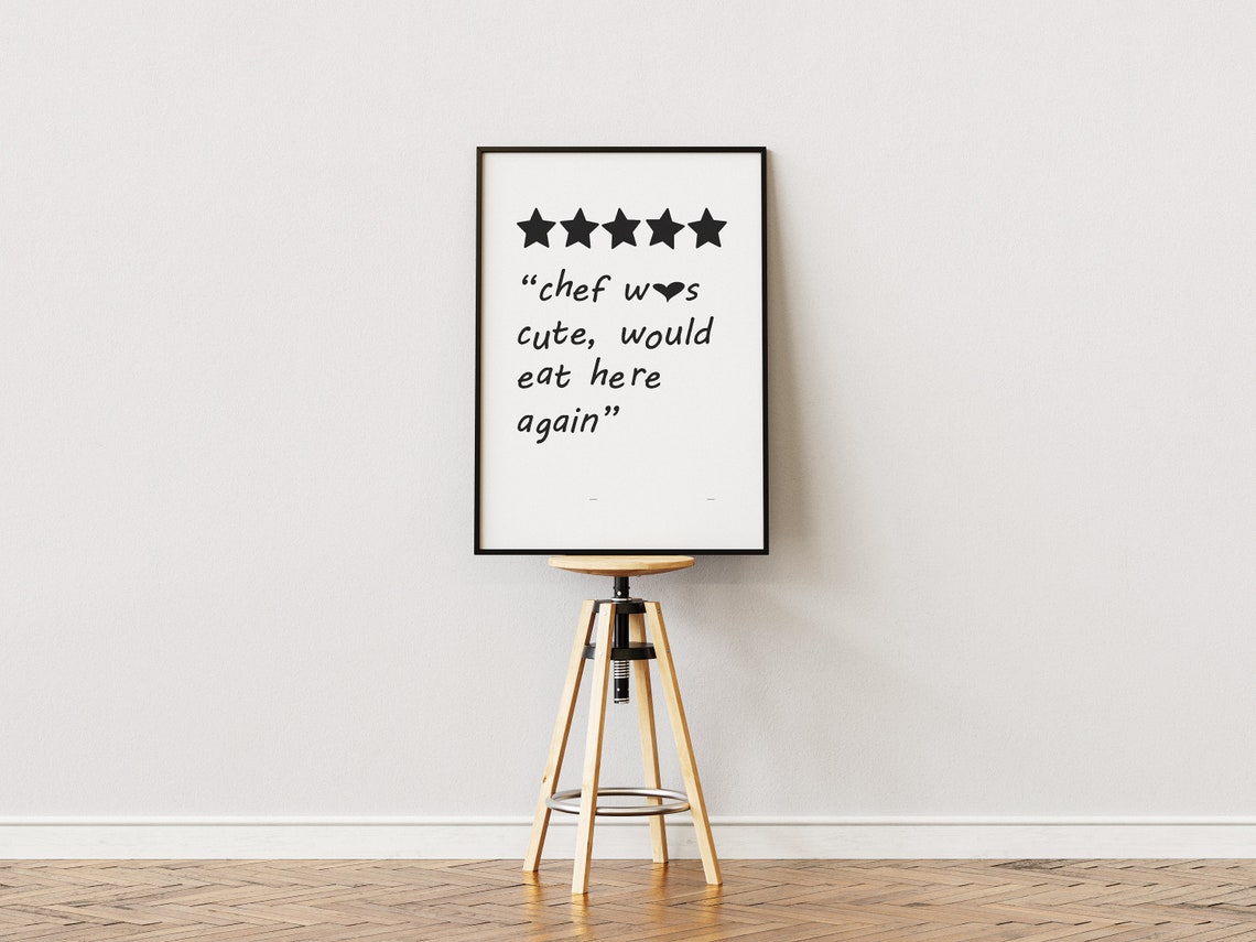 Chef Was Cute 5 Star Restaurant Review Funny Retro Kitchen Poster
