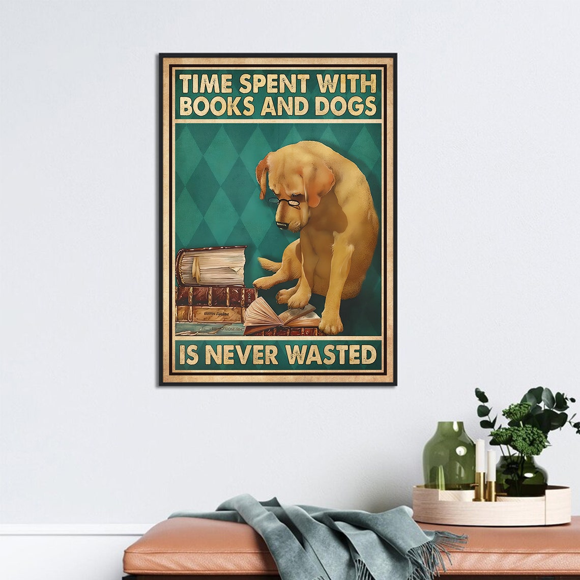 Time Spent With Books And Dogs Is Never Wasted Vintage Poster - Image 3