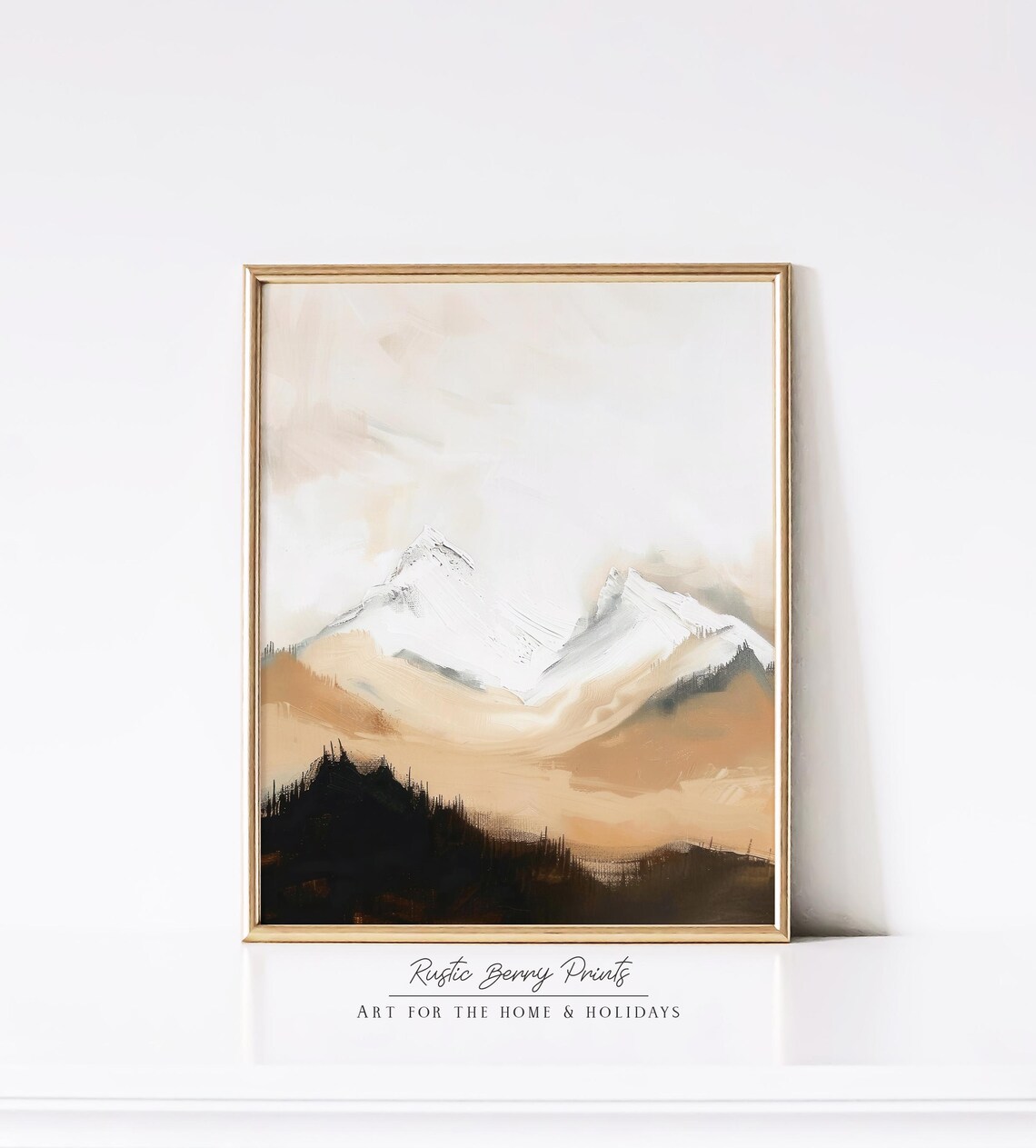 Snowy Mountain Peaks Golden Hills Abstract Landscape Wall Art - Image 2