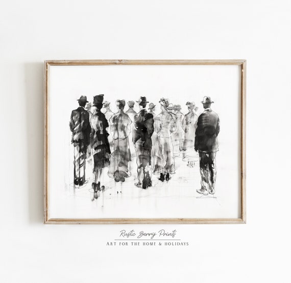 Vintage Figures Sketch Art Print Drawing Neutral Tone Print Antique Art