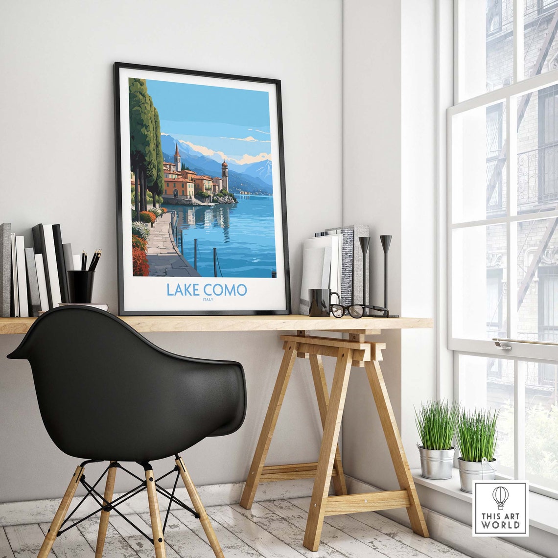 Retro Lake Como Italy Village Lake Shore Cypress Trees Poster - Image 4