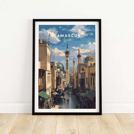 Damascus Syria Old City Street Mosque Minarets Travel Art Print