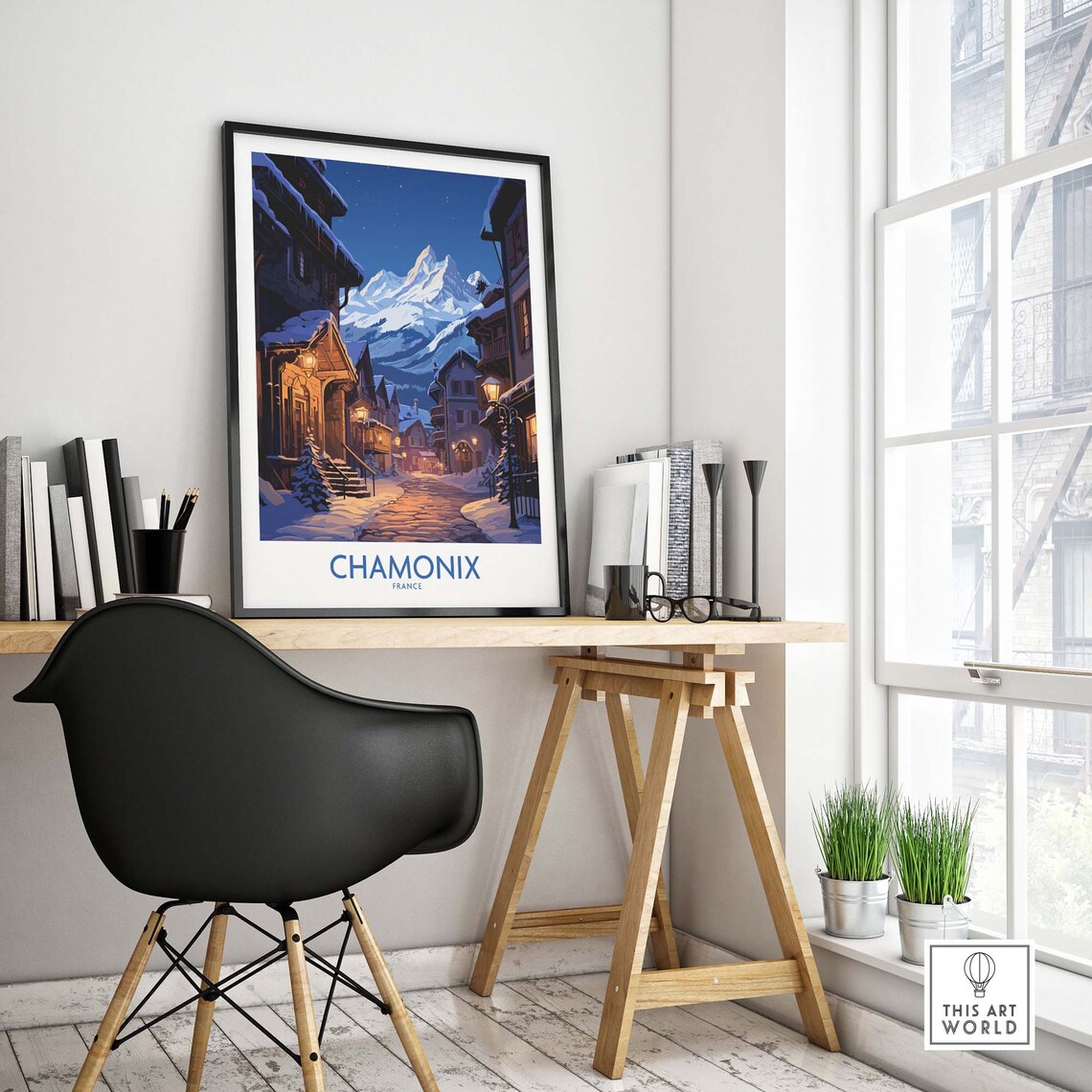 Chamonix France Snowy Night Village Mountain Vintage Travel Poster - Image 4