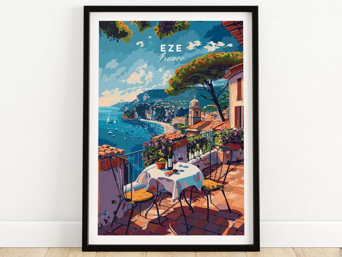 Eze Travel Poster France Travel Poster Eze Artwork Poster Gift French Riviera Home Decor Eze Illustration Art Lover France Print Cte Dazur