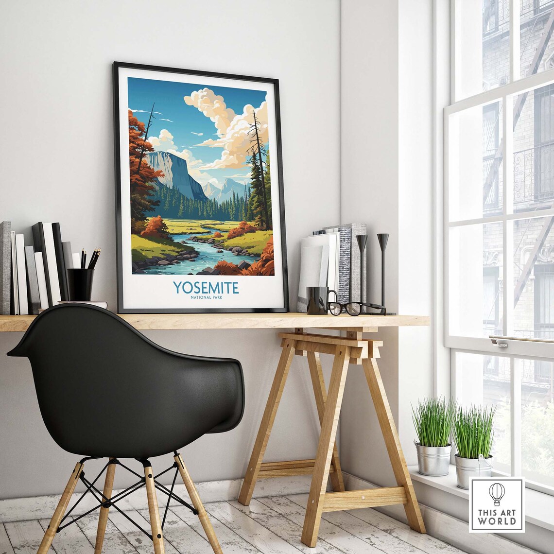 Yosemite National Park Granite Valley Winding Creek Autumn Scene Poster - Image 4