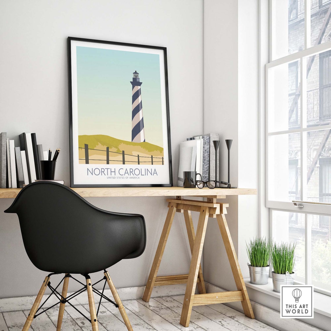 Coastal Retro North Carolina Lighthouse Dunes United States Poster - Image 4