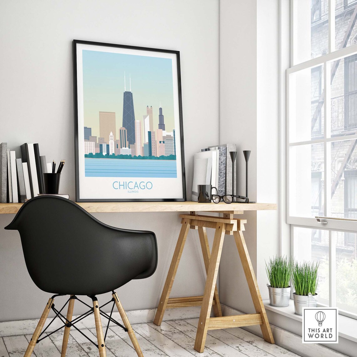 Chicago City Skyline Art Print, Cityscape Wall Decor