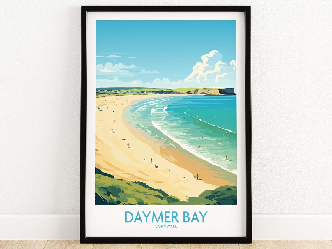 Cornwall Daymer Bay Travel Poster, Coastal Landscape