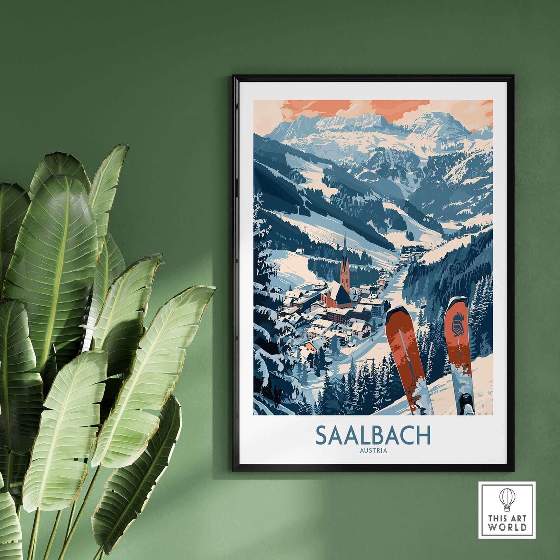 Ski Wall Art Saalbach Ski Lodge Poster - Image 2