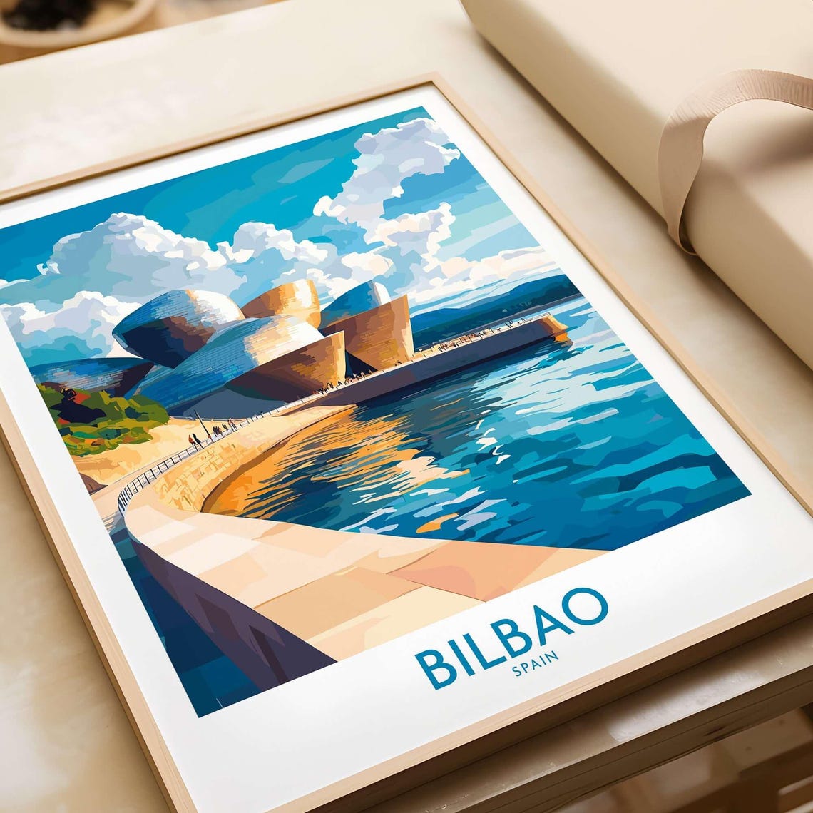 Bilbao Spain Guggenheim Museum Promenade River View Travel Poster