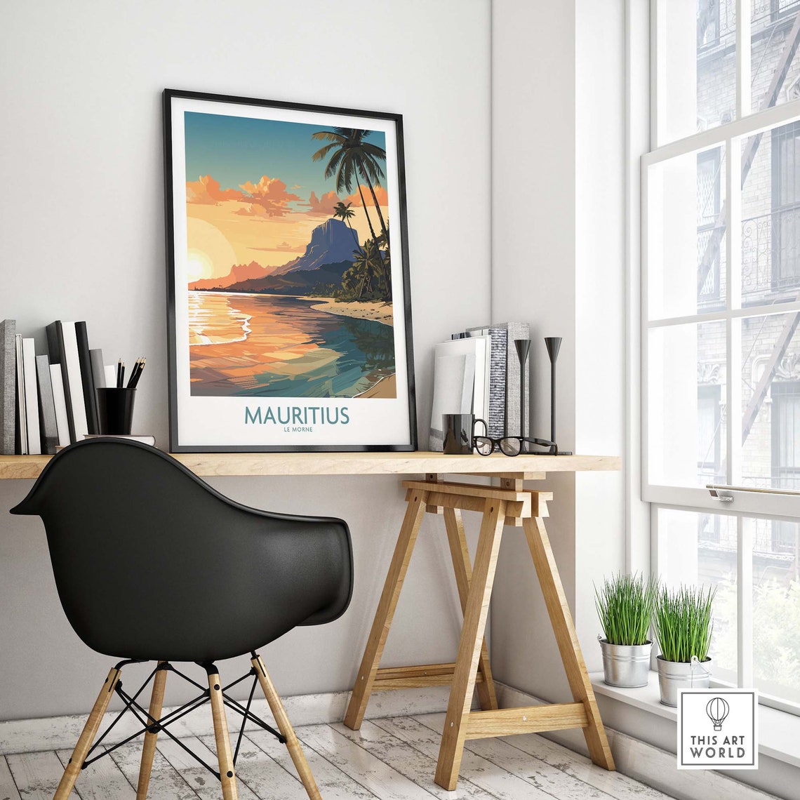 Mauritius Le Morne Golden Sunset Beach Palm Tree Ocean Poster