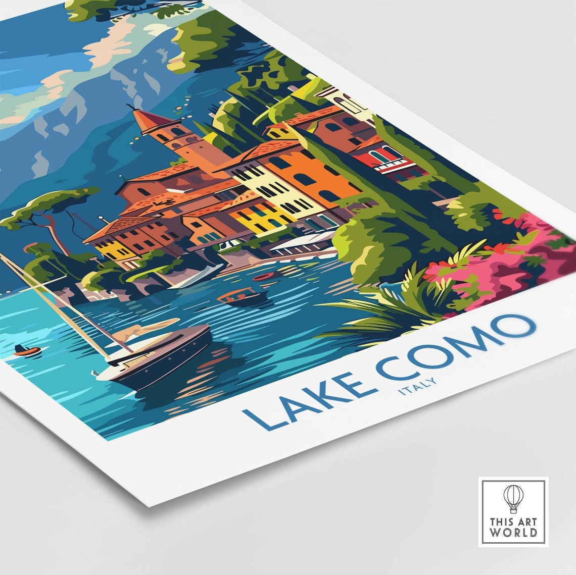 Lake Como Italy Lakeside Village Sailboats Mountains Travel Poster - Image 4
