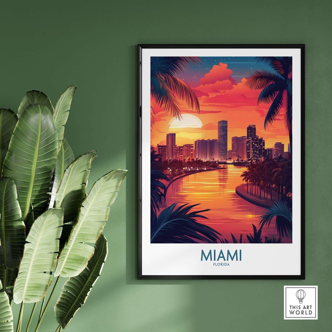 Miami Florida Sunset Skyline Biscayne Bay Vintage Travel Poster - Image 2
