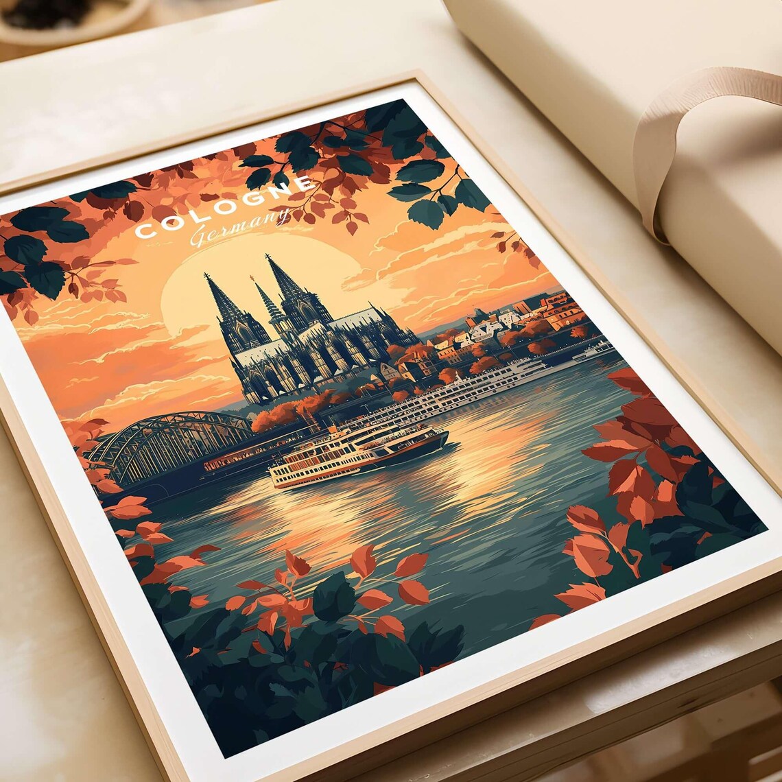 Cologne Germany Cathedral Sunset River Boat City Travel Poster - Image 4