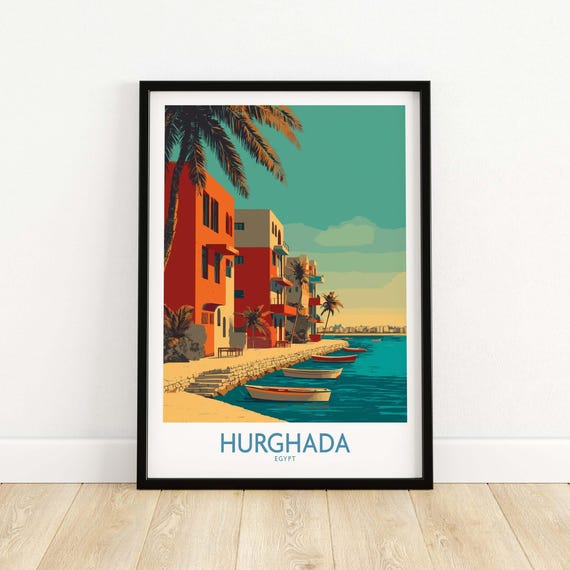 Hurghada Egypt Wall Art Travel Print Coastal Scene Red Sea Decor Vacation Poster Exotic Destination Artwork Lover Gift