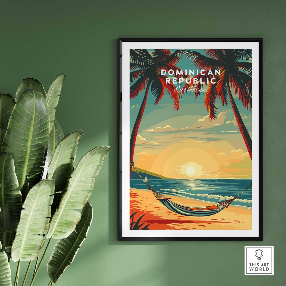 Dominican Republic Caribbean Beach Hammock Sunset Palm Poster - Image 2