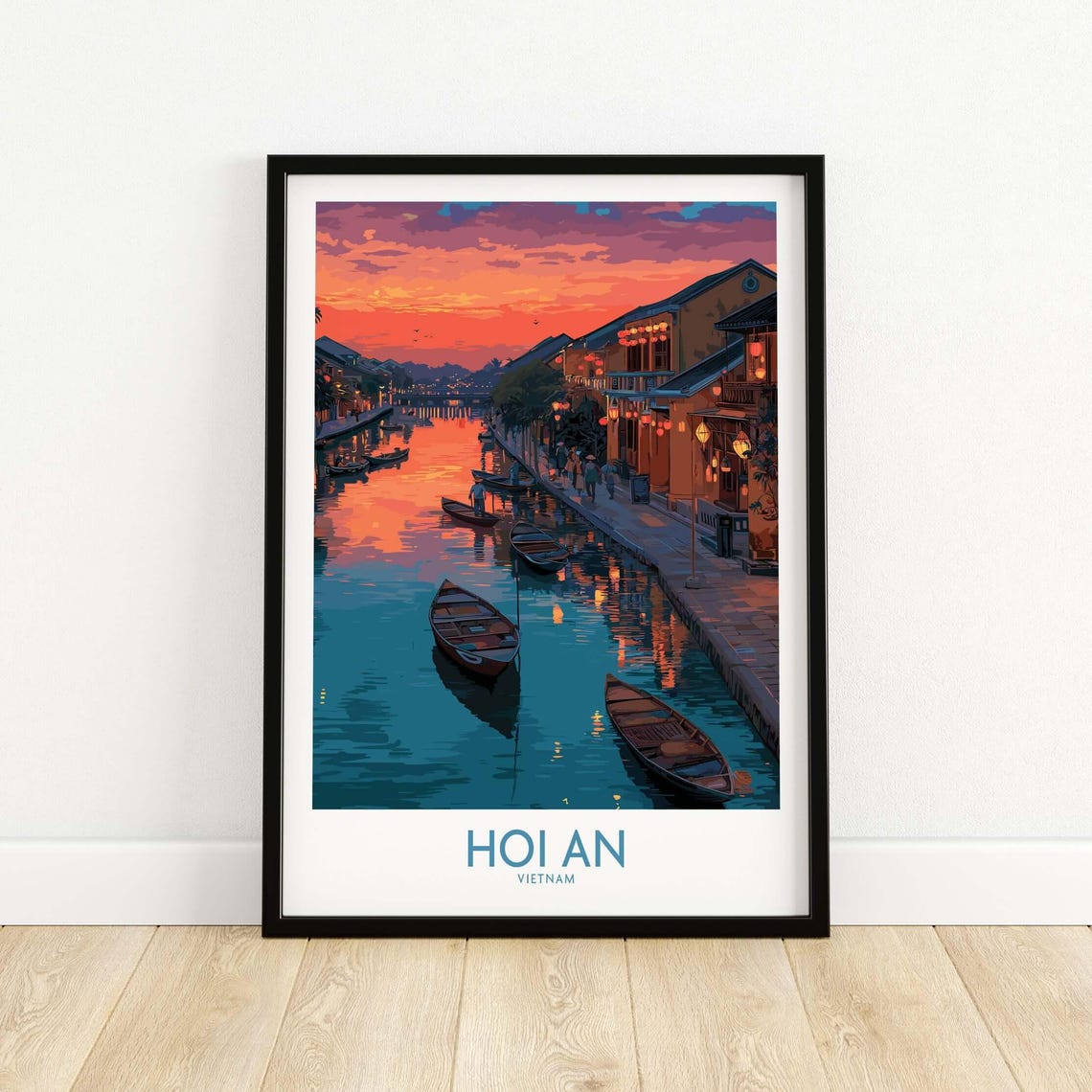 Hoi An Vietnam Thu Bon River Sunset Boats Travel Poster Decor