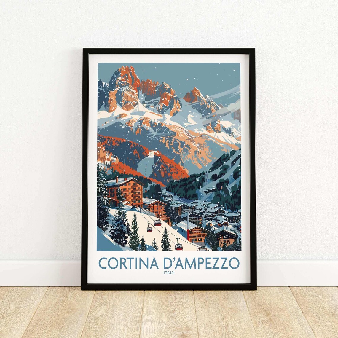 Cortina Dampezzo Ski Art Print, Italy Lodge Decor