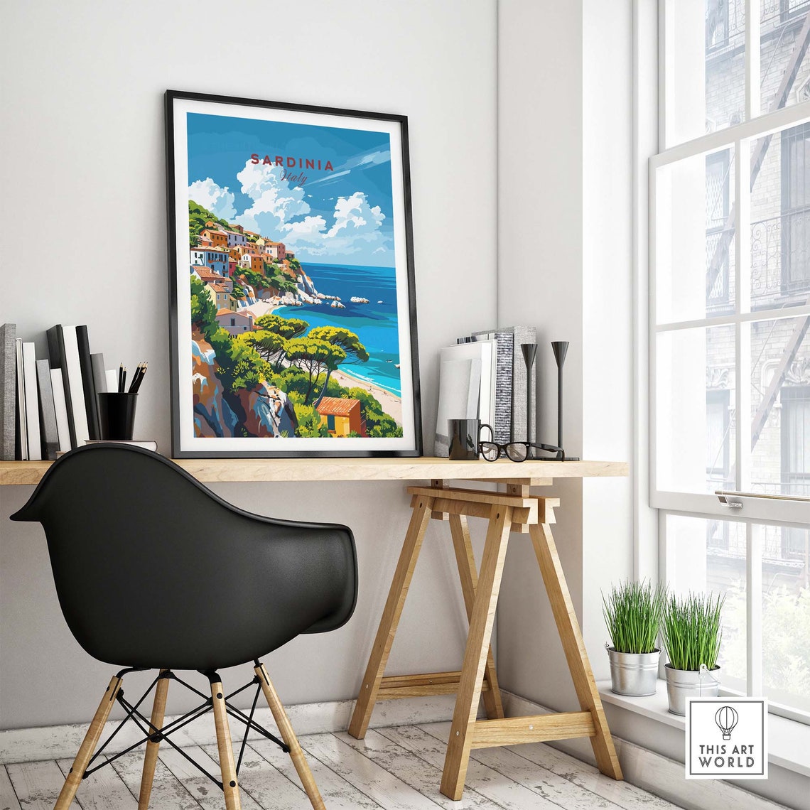 Sardinia Italy Cliffside Beach Village Turquoise Sea Coastal Poster - Image 4