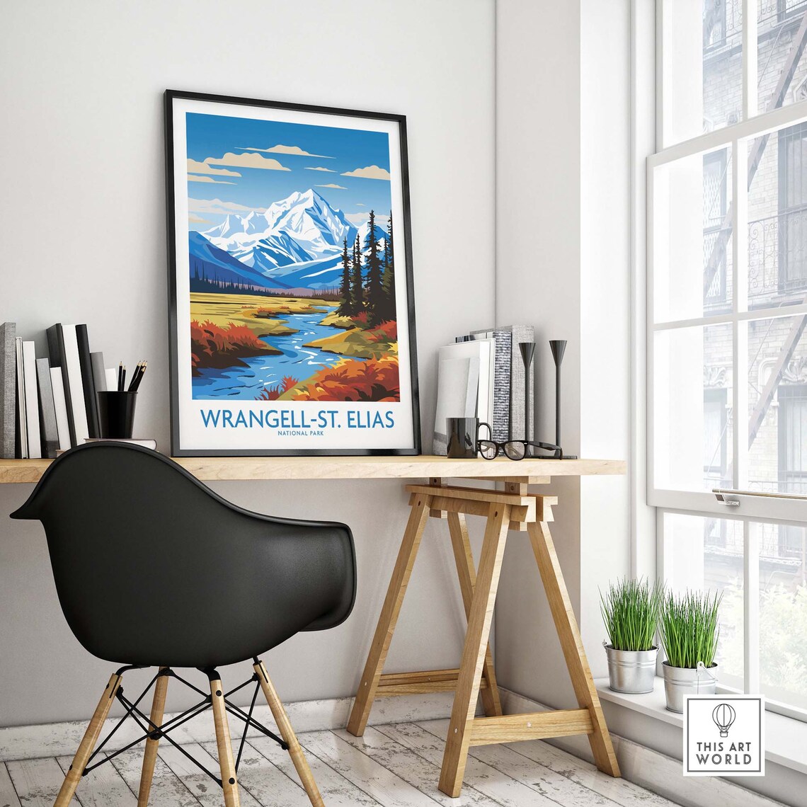 Wrangell St Elias National Park Snowy Peak Autumn River Poster - Image 4