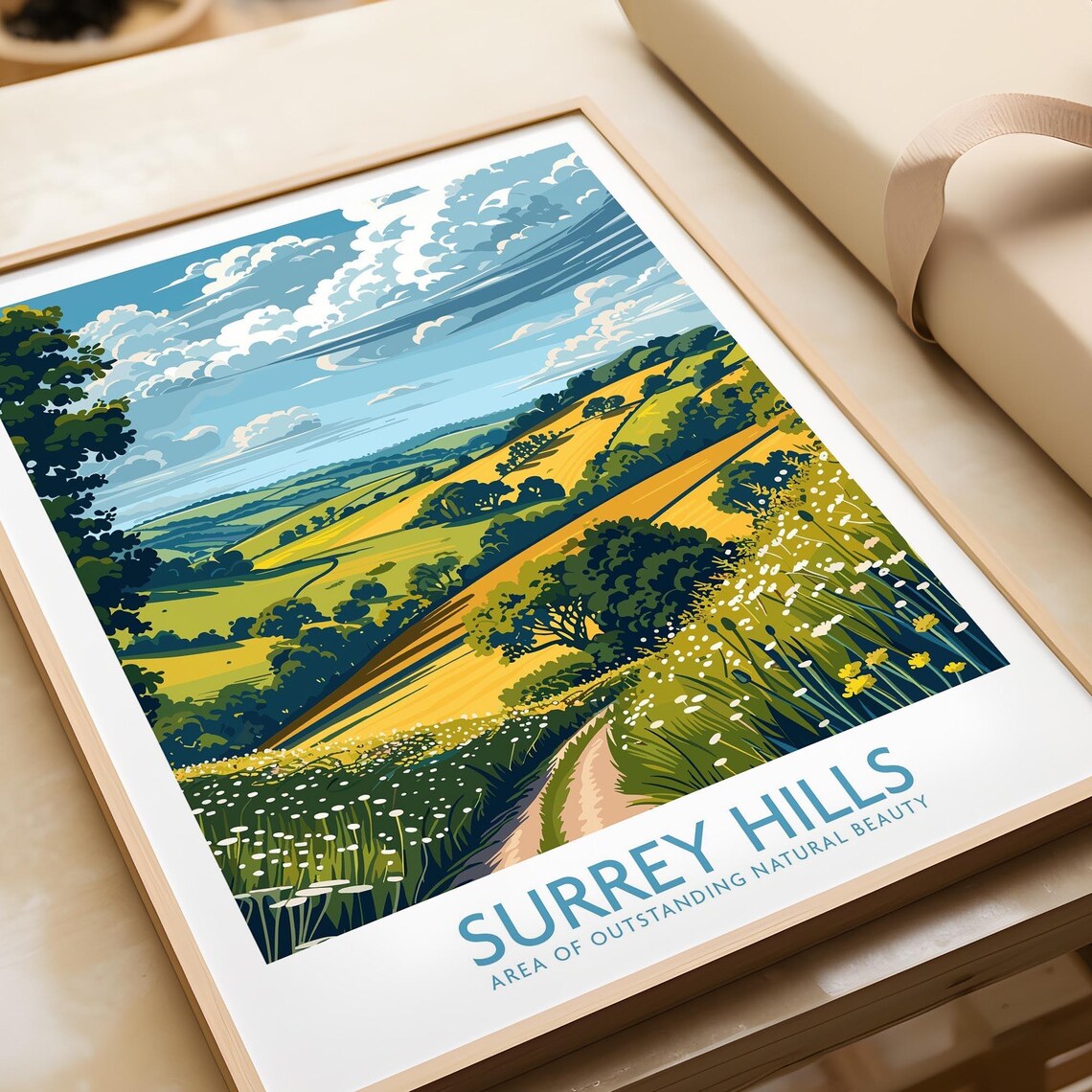 Surrey Hills Travel Poster, England Home Decor