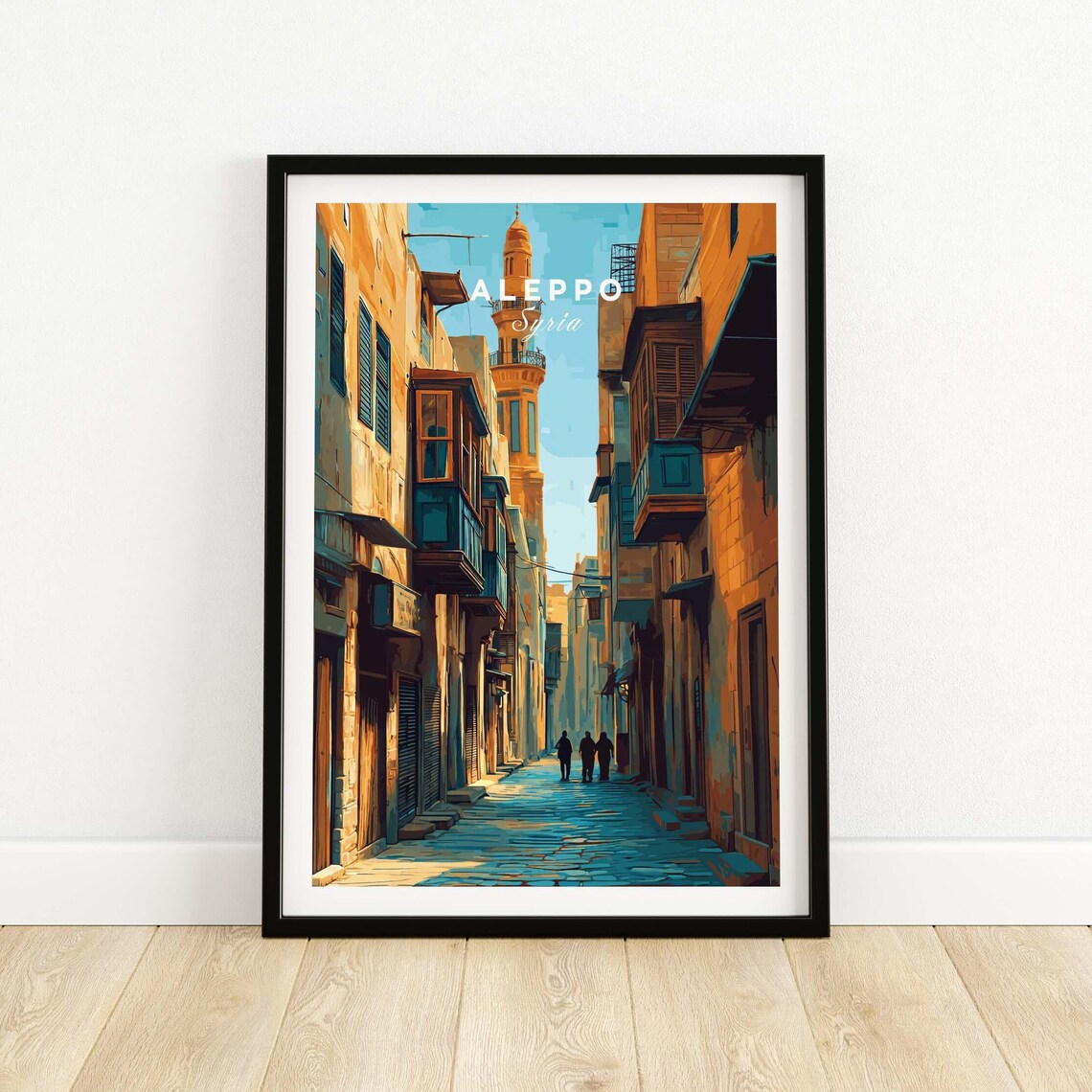 Aleppo Syria Historic Souk Street With Minaret Vintage Travel Art Poster