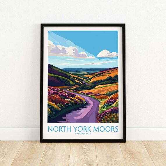 North York Moors National Park Heather Hills Road Travel Poster