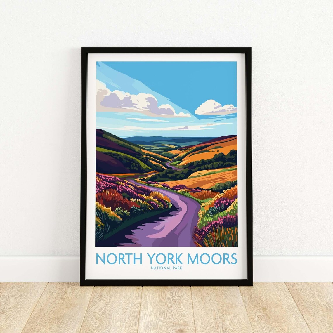 North York Moors National Park Heather Hills Road Travel Poster