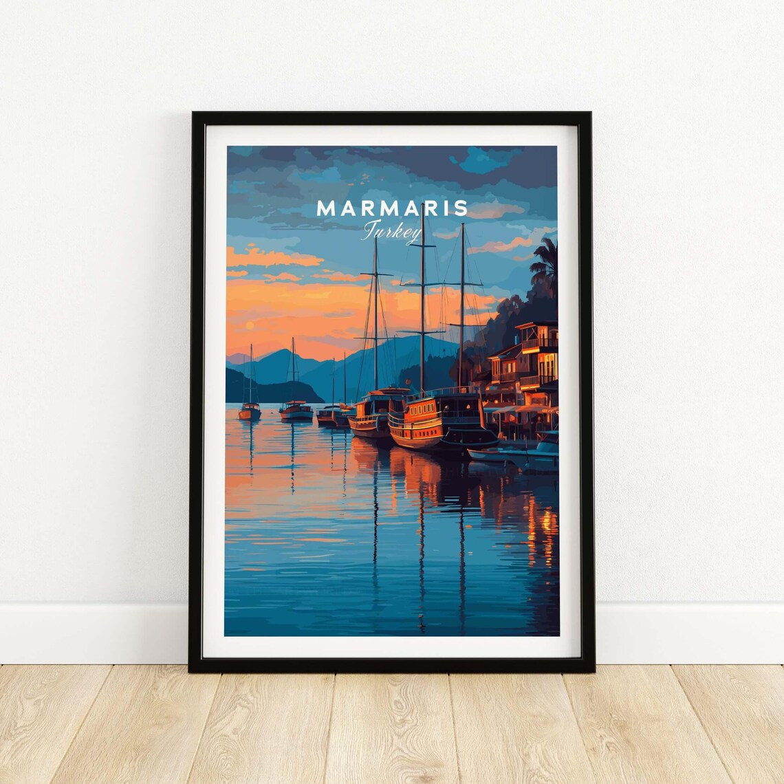 Marmaris Turkey Marina Sunset Sailboats Water Reflection Poster
