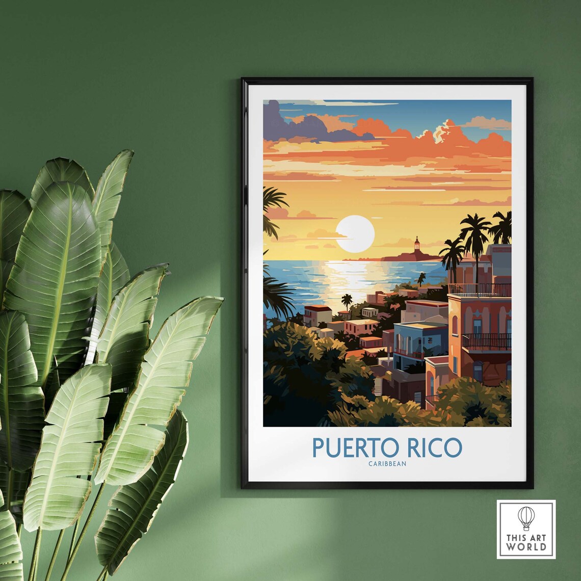 Puerto Rico Caribbean Sunset Coast Lighthouse Travel Art Poster - Image 2
