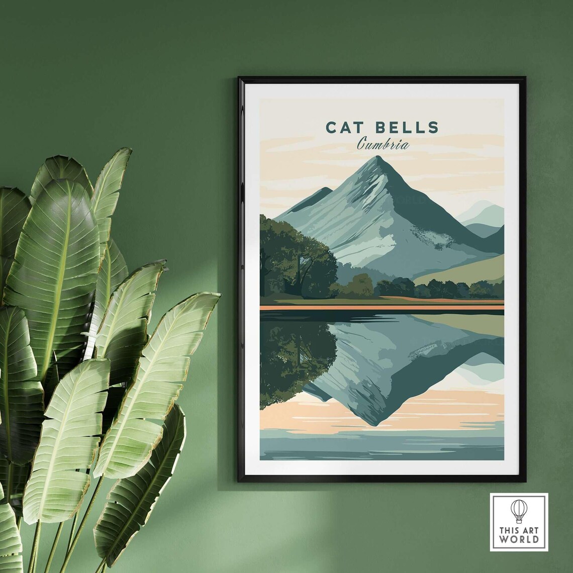 Cat Bells Cumbria Mountain Lake Reflection Minimal Travel Poster - Image 2