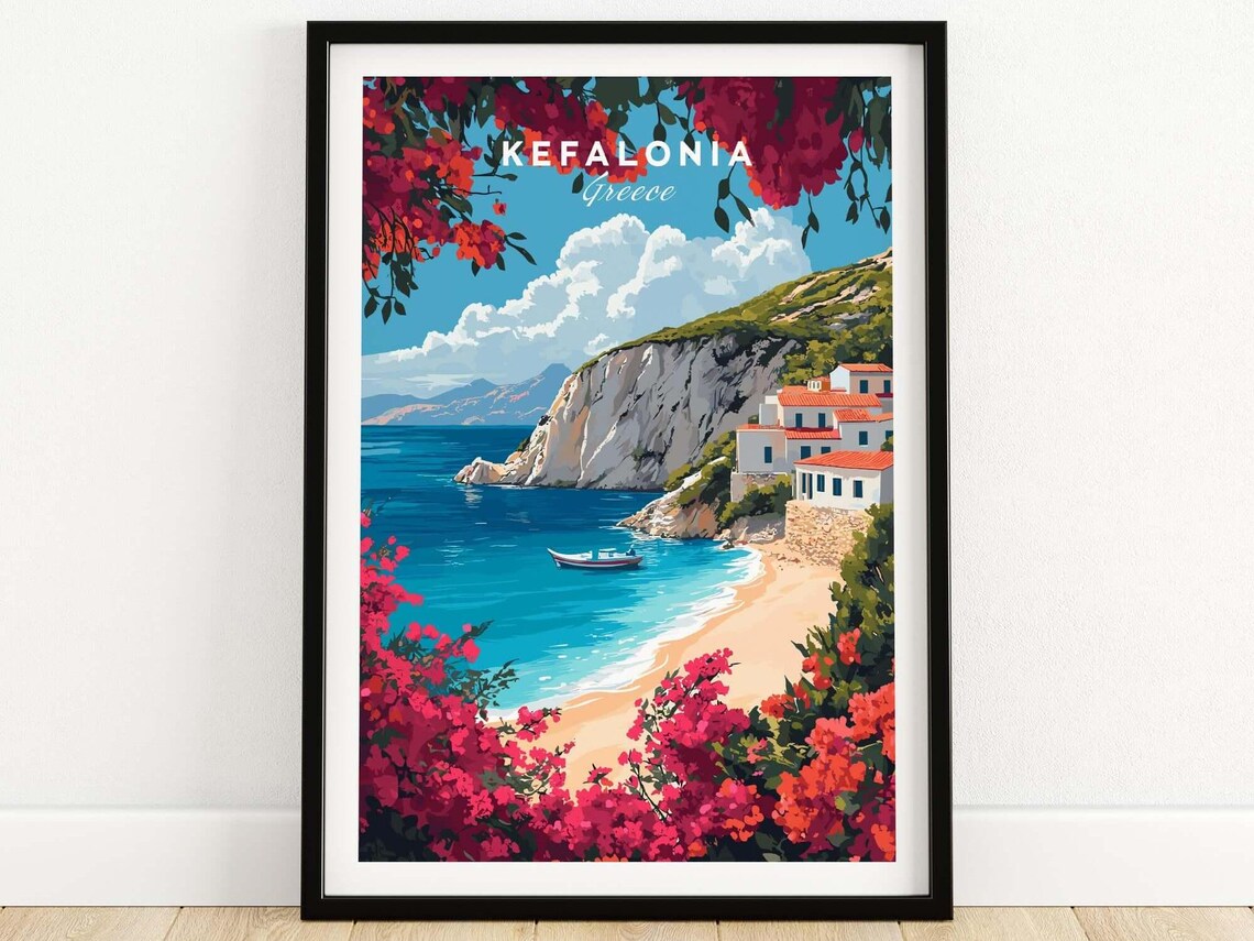 Kefalonia Travel Print Greece Travel Poster Kefalonia Artwork Poster Gift Greece Home Decor Kefalonia Illustration Art Lover Greeceprint