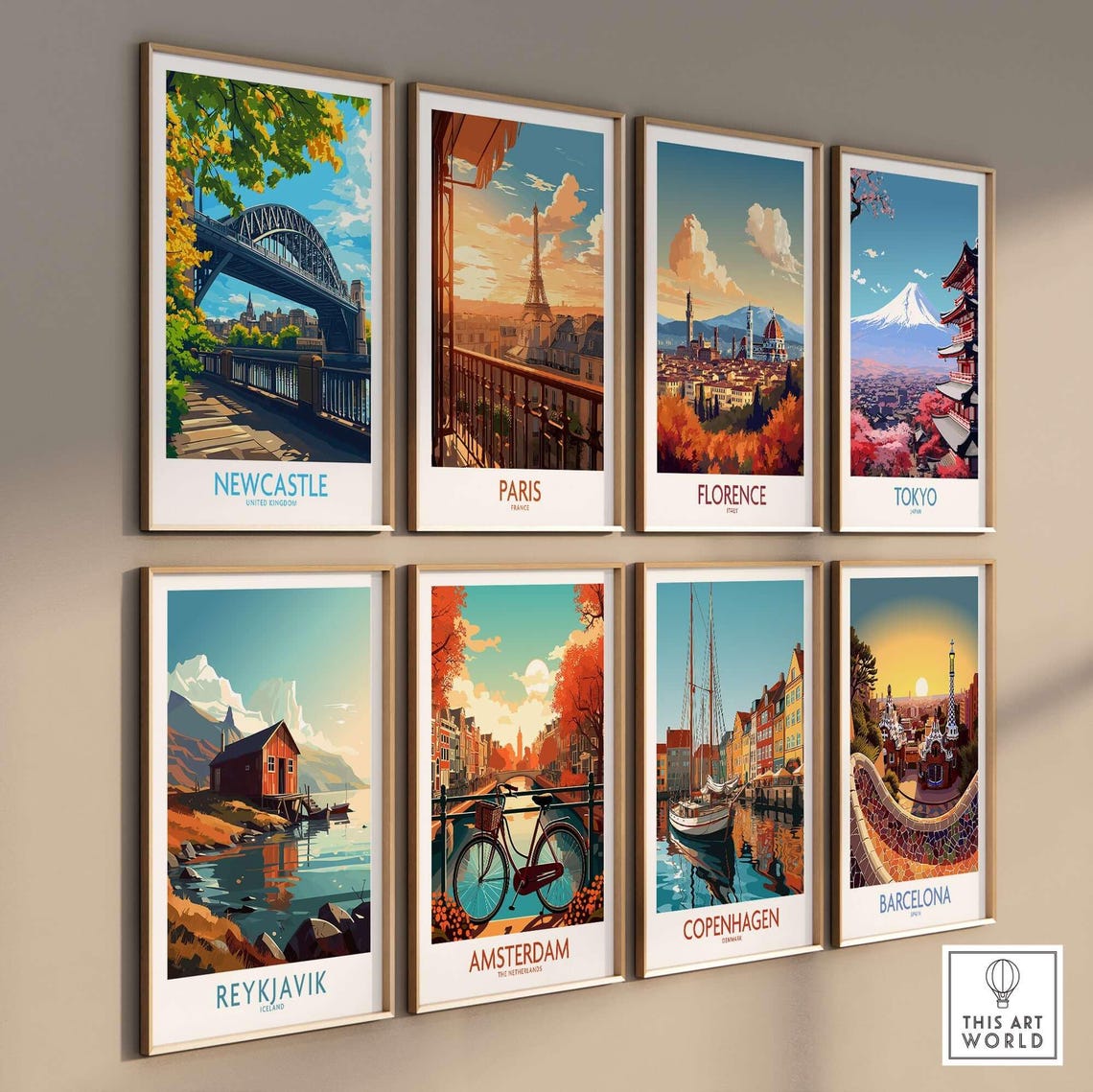 Newcastle UK Tyne Bridge Autumn Trees Riverside Travel Poster - Image 3