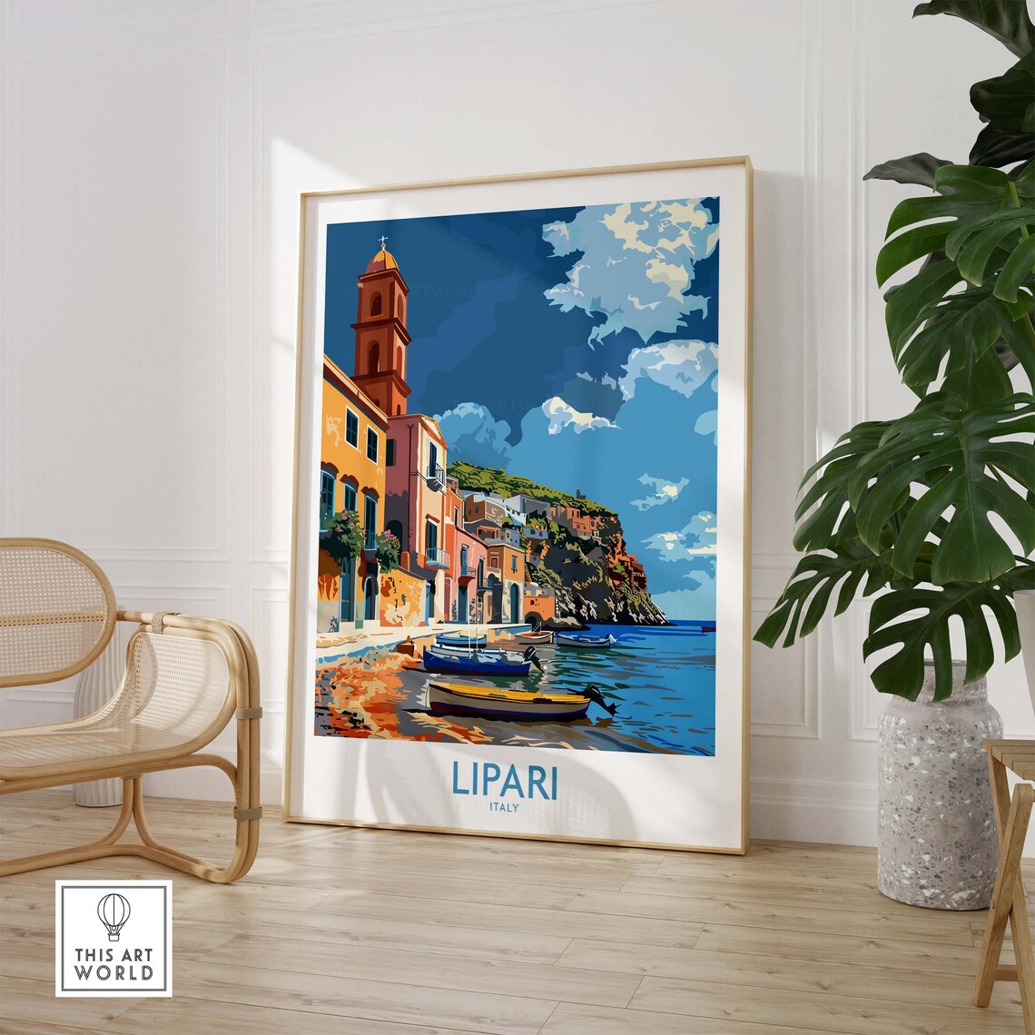 Lipari Italy Harbor Boats Aeolian Islands Coastal Scene Poster - Image 2