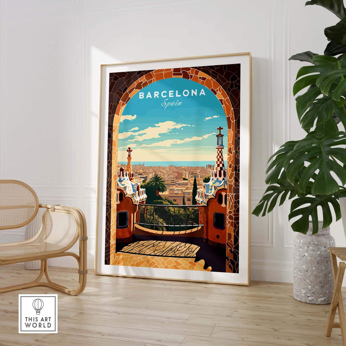 Barcelona Spain Park Guell View Gaudi Terrace Cityscape Poster - Image 2