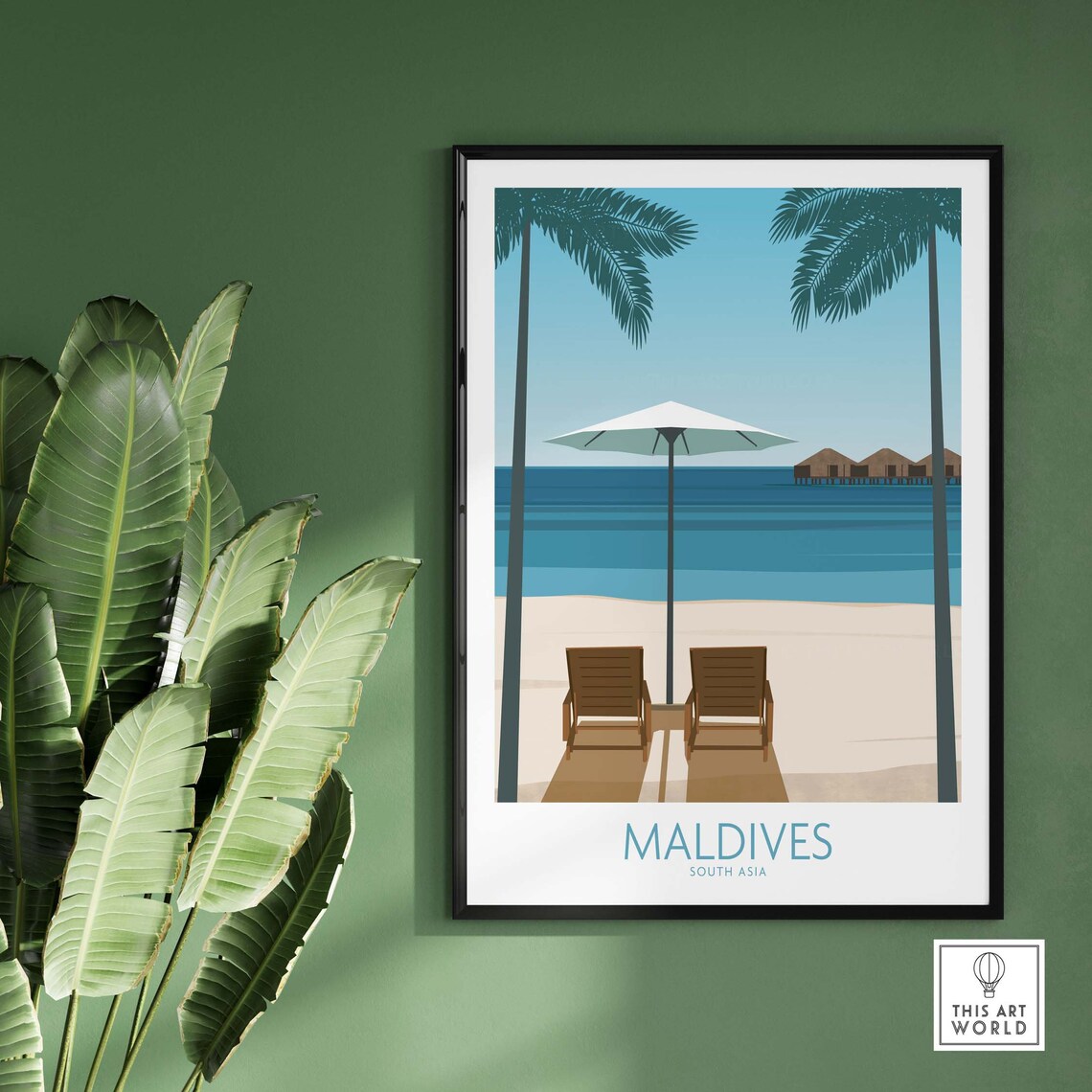 Maldives Travel Poster, Honeymoon Anniversary Gift Idea - Image 2