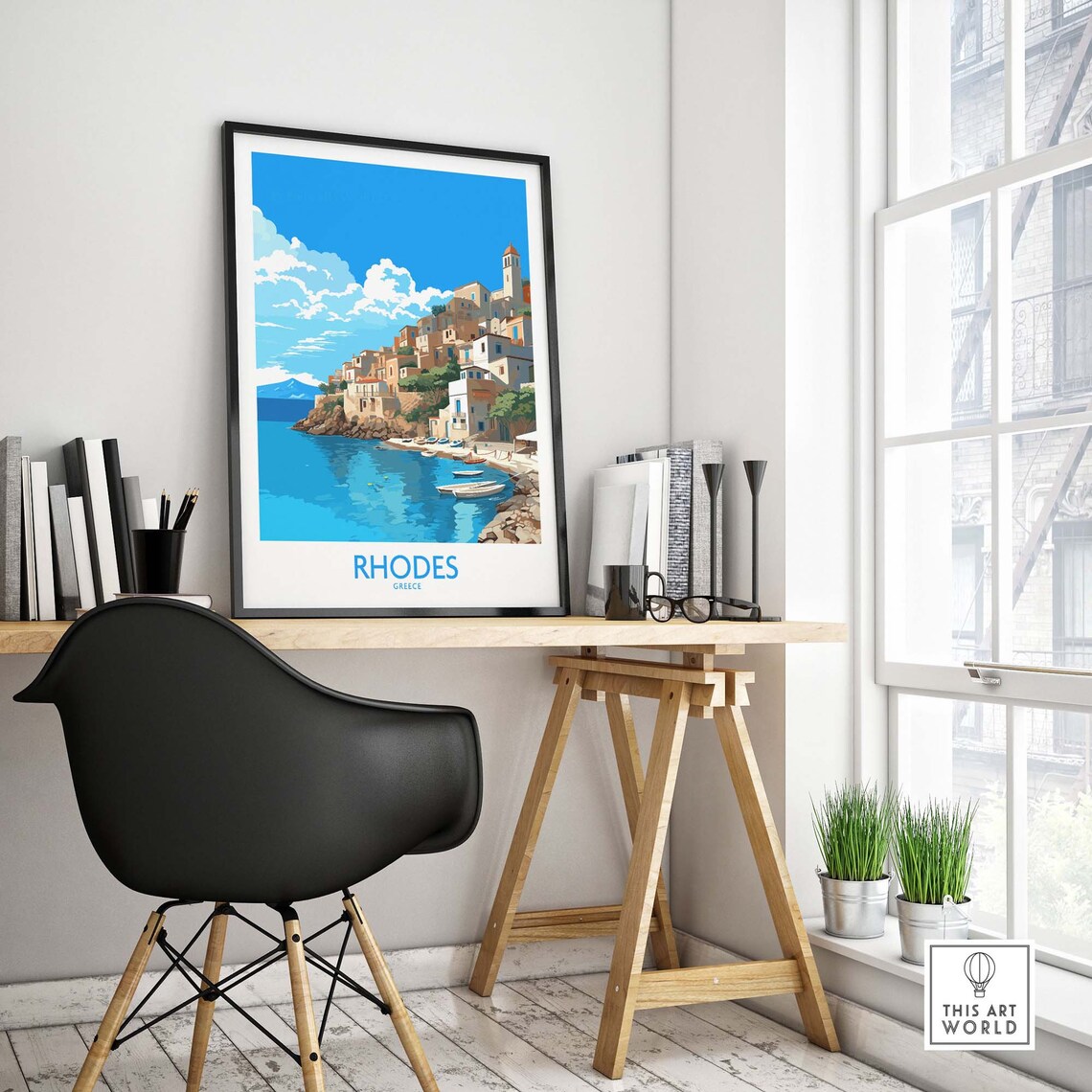 Rhodes Greece Bright Harbor Old Town Fishing Boats Travel Poster - Image 4