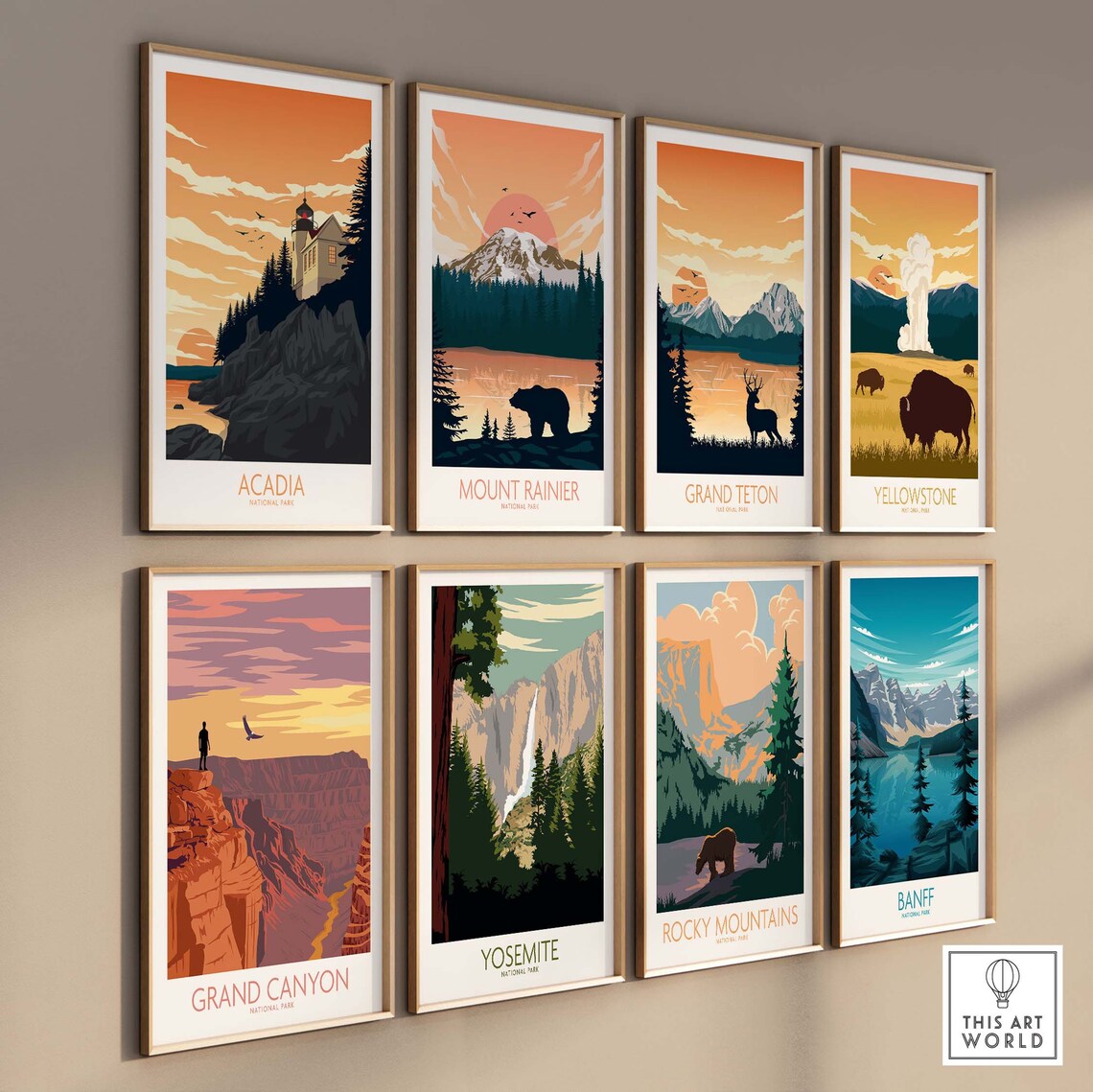 Acadia National Park Maine Lighthouse Sunset Illustration Travel Poster - Image 3