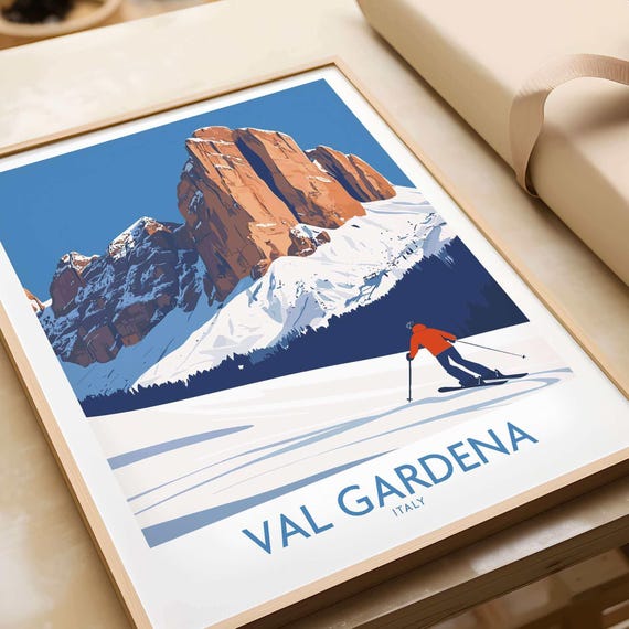 Val Gardena Travel Poster, Ski Resort Adventure