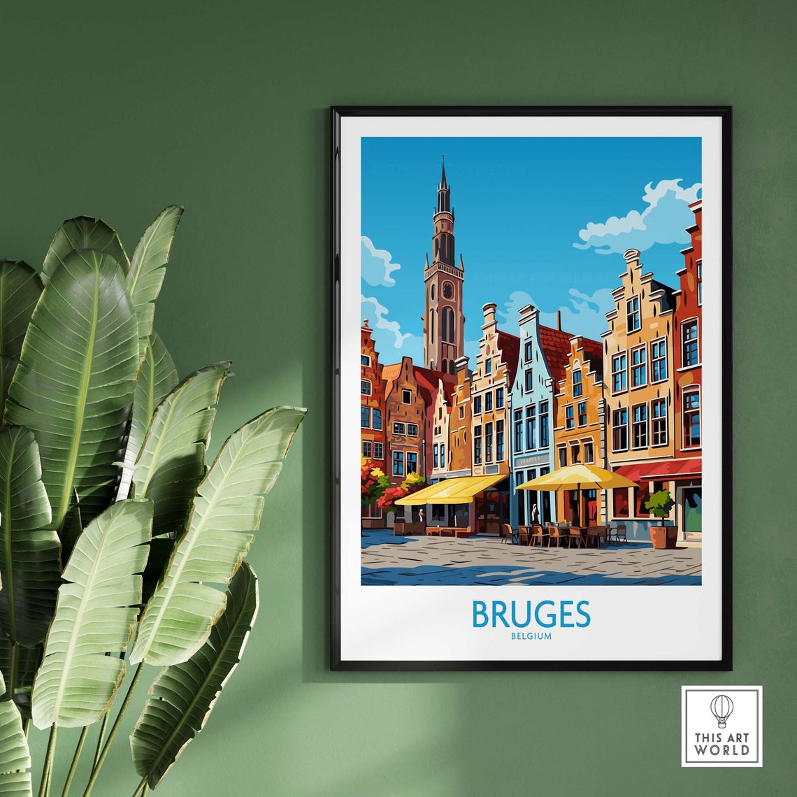 Bruges Belgium Medieval Market Square Belfry Cafe Scene Poster - Image 2