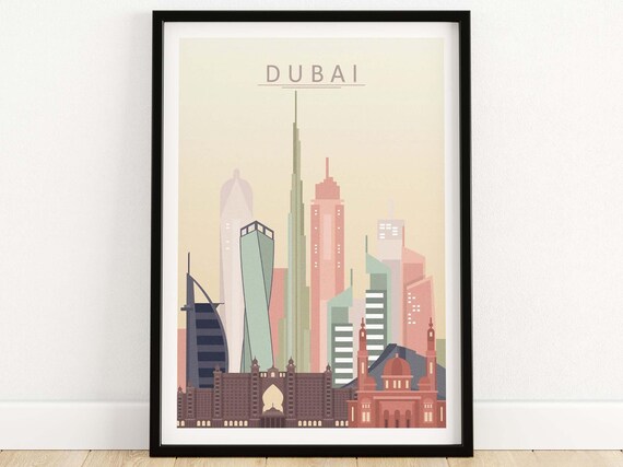 Dubai City Skyline Art Print, Travel Poster