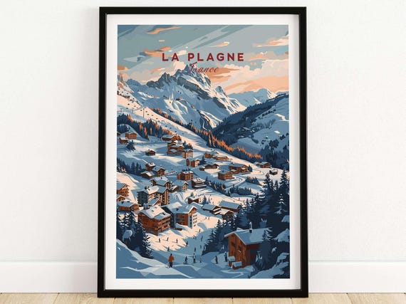 Winter Sports Wall Art Gift For Skier Mountain Cabin Ski House Decoration La Plagne Ski Lodge Print Home Decor Ski Room Art Family Gift
