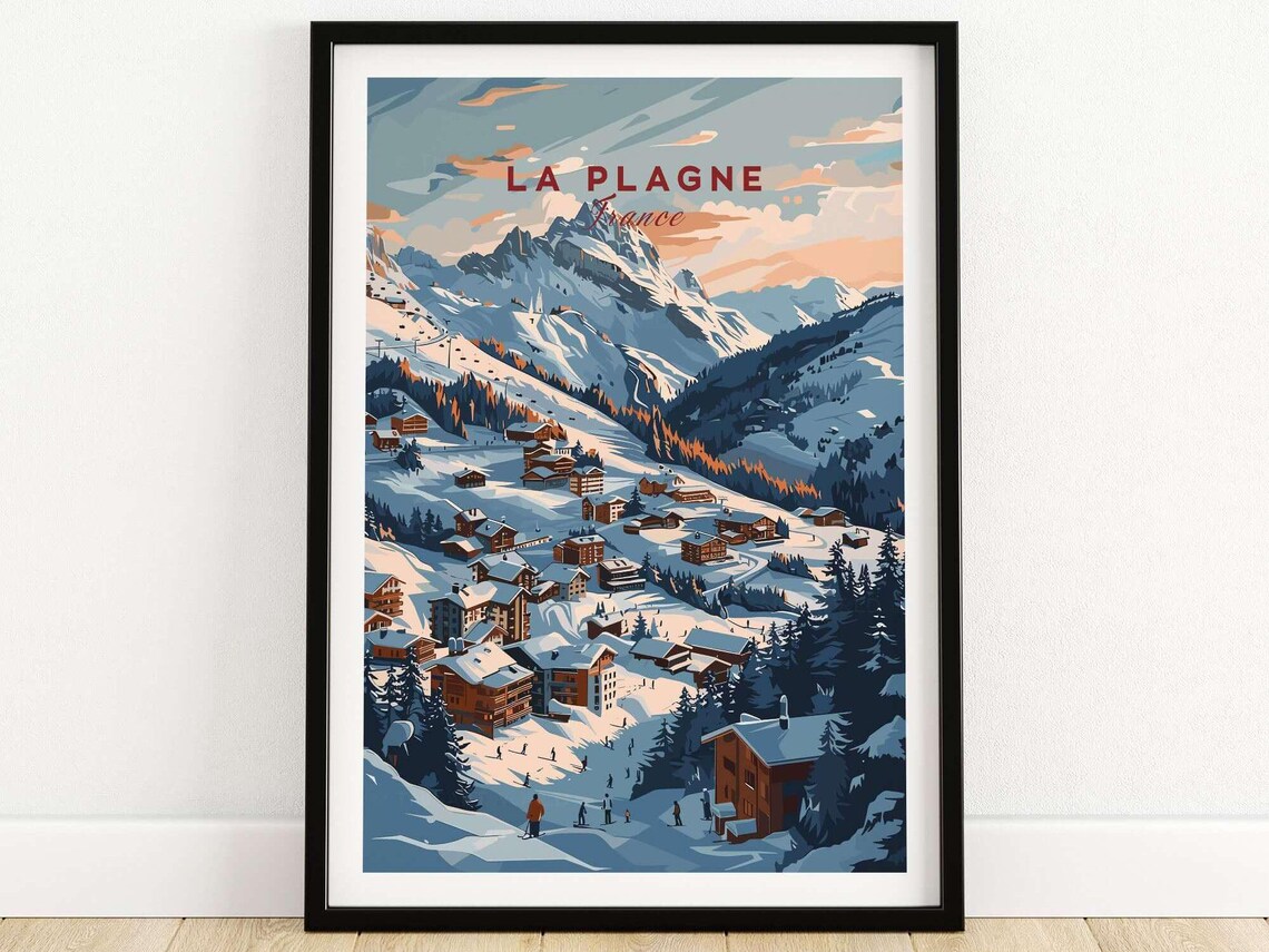 La Plagne France Ski Village Poster With Chalet Valley Panorama